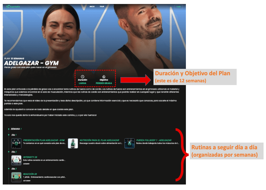 Fuertafit plus plan ejemplo