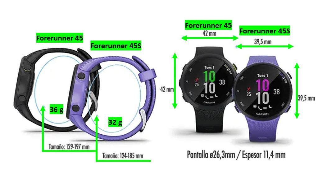 Forerunner 45_comparativa tamaños